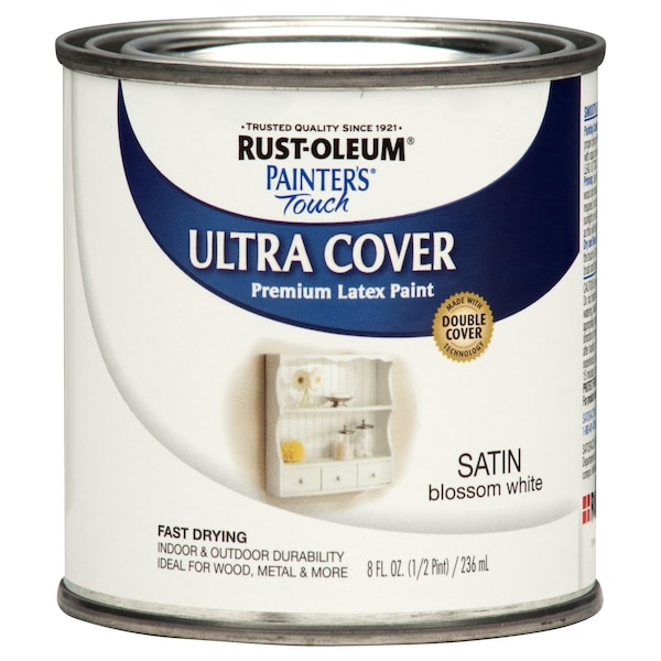 Rust-Oleum Interior/Exterior Paint, Satin, Blossom White, 1/2 Pint 267300 - main